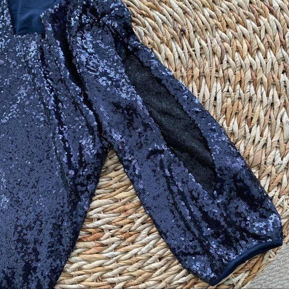 Lulu’s Navy Sequin Split Sleeve Dress - Picture 10 of 15